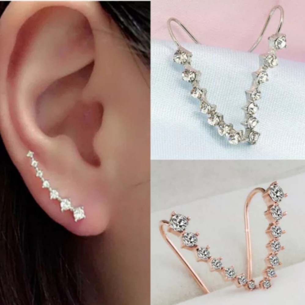 Silver Plated Rhinestone Earring Cuff